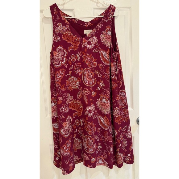 LOFT Floral Print Sleeveless Casual Dress V-Neck Burgundy Red‎ Size Medium - Picture 1 of 4